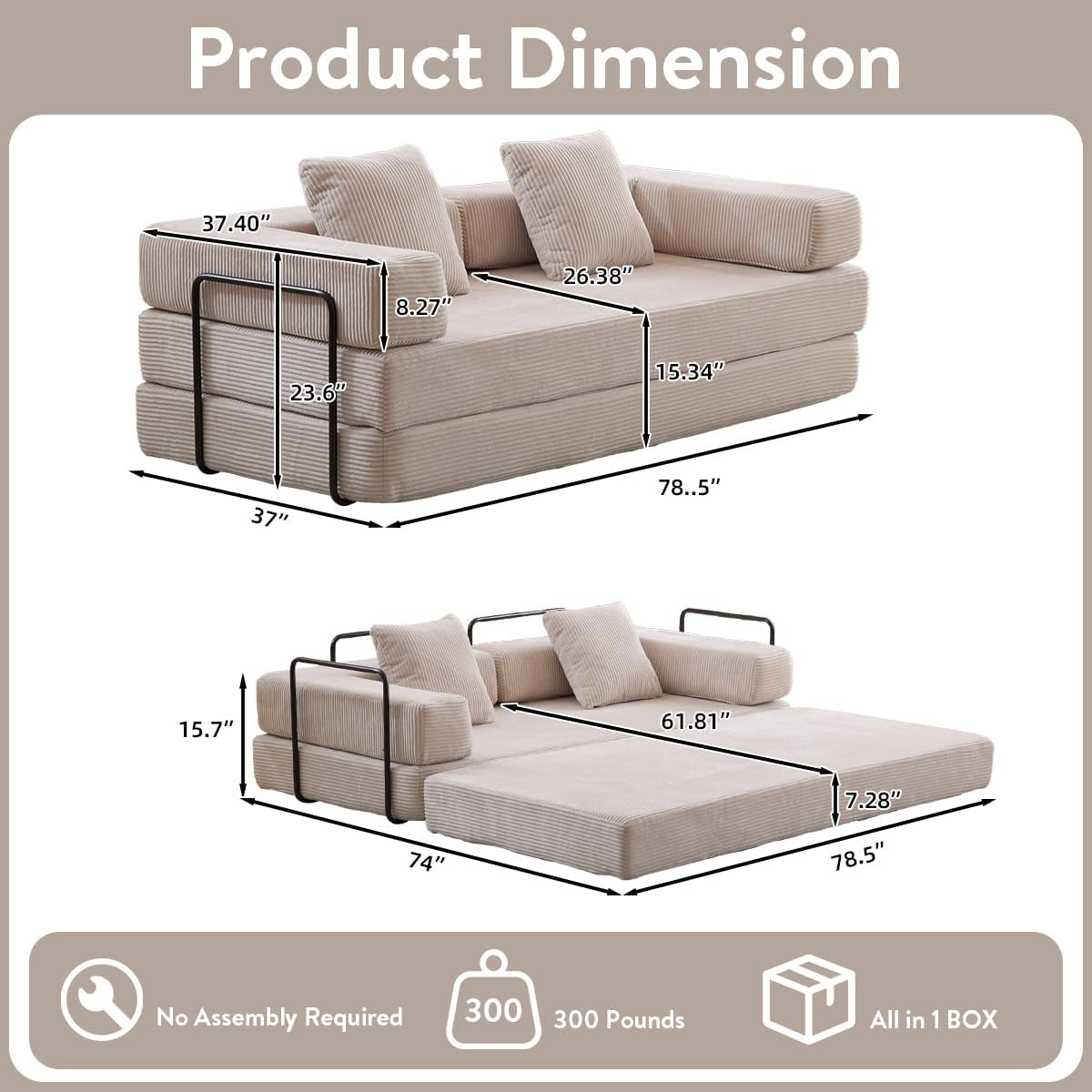 4 In 1 Convertible Folding Sleeper Sofa Bed-1