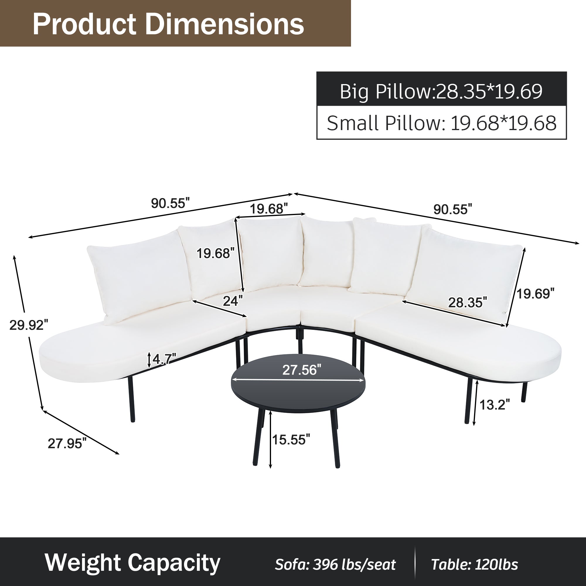 Patio Half-Moon Curved Outdoor Furniture Set