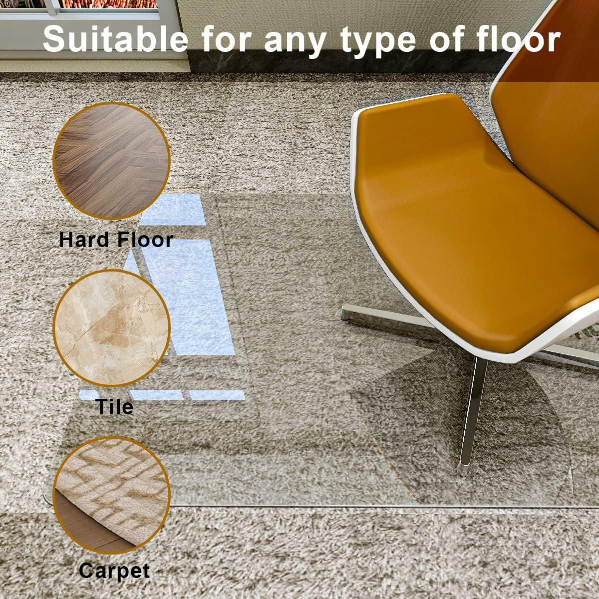 Office Chair Mat for Carpet - 36" X 46" Tempered Glass Floor Mat - for Office Chair on Carpet - 1/5" Thick Clear Computer Floor Mat with 4 Anti-Slip Pads-3