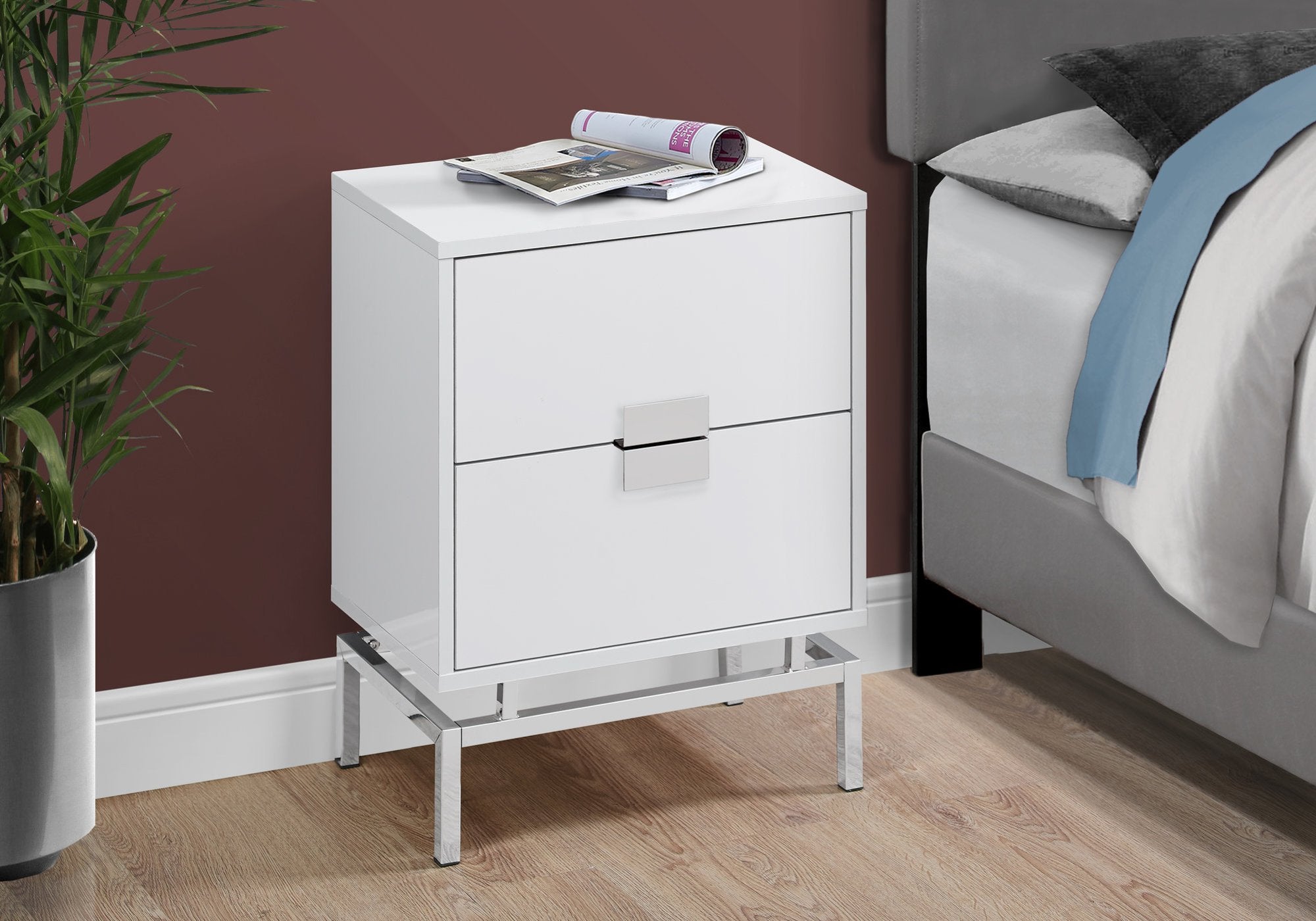 Modern Particle Board and Chrome Accent Table