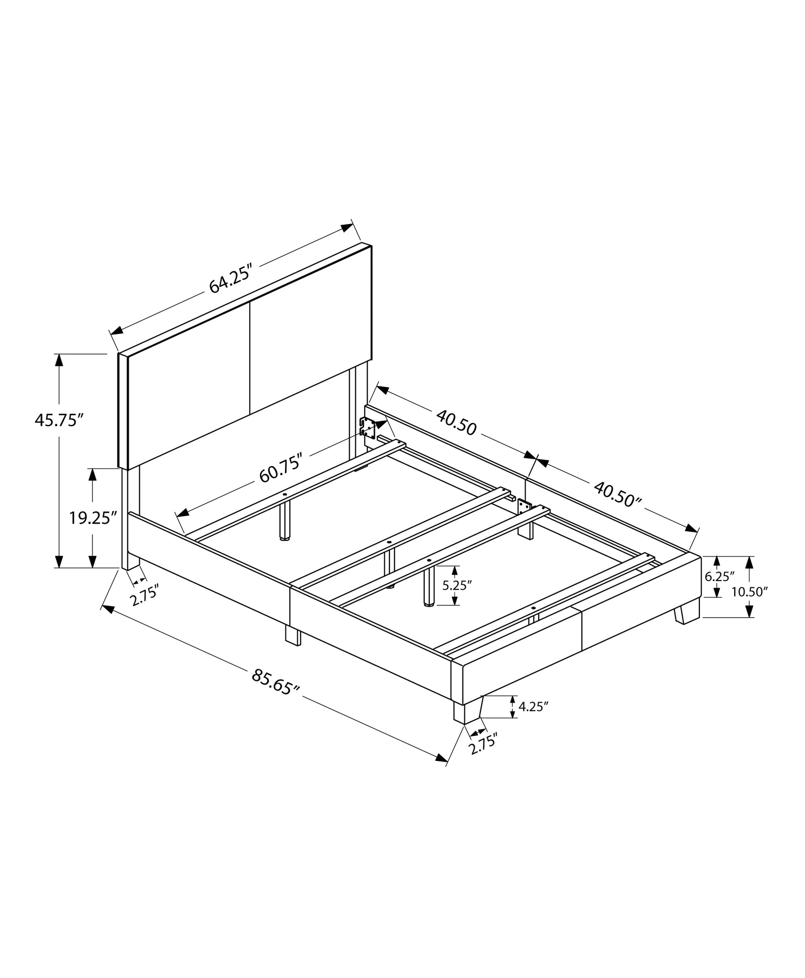 45.75" Queen Size Bed with Leather Look