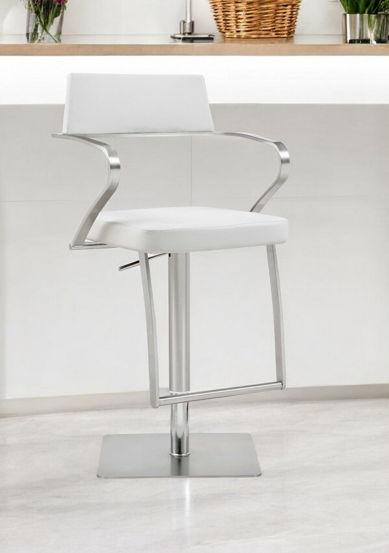 21 " White And Silver Stainless Steel Bar Chair-1
