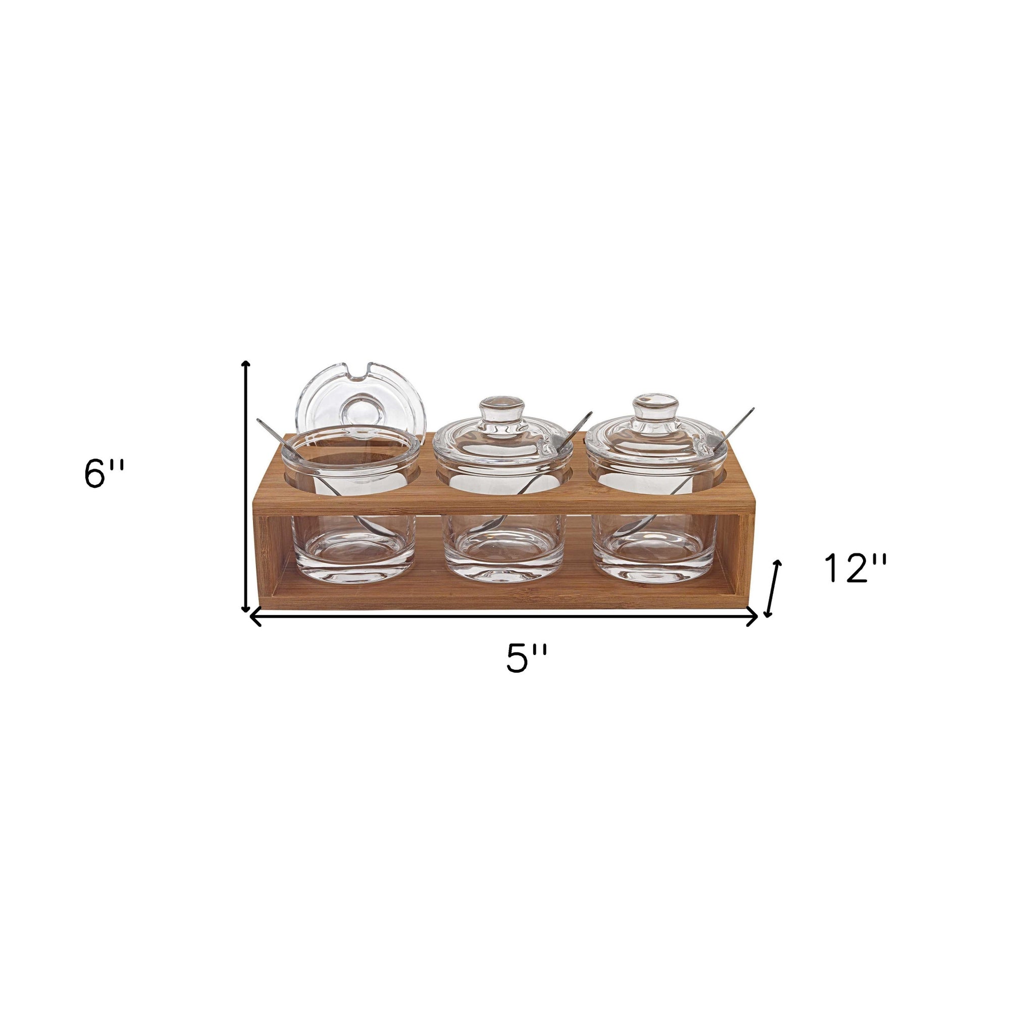 6 Mouth Blown Crystal Jam Set With 3 Glass Jars And Spoons On A Wood Stand-7