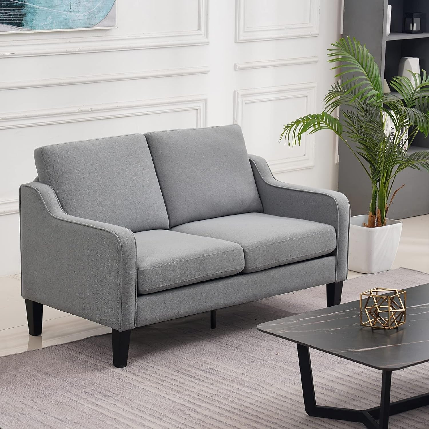 Mid-Century Modern Loveseat: Small, Light Grey rana
