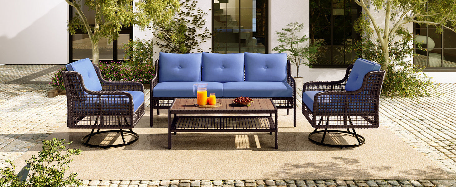 4-Piece Patio Furniture Set with Swivel Chairs