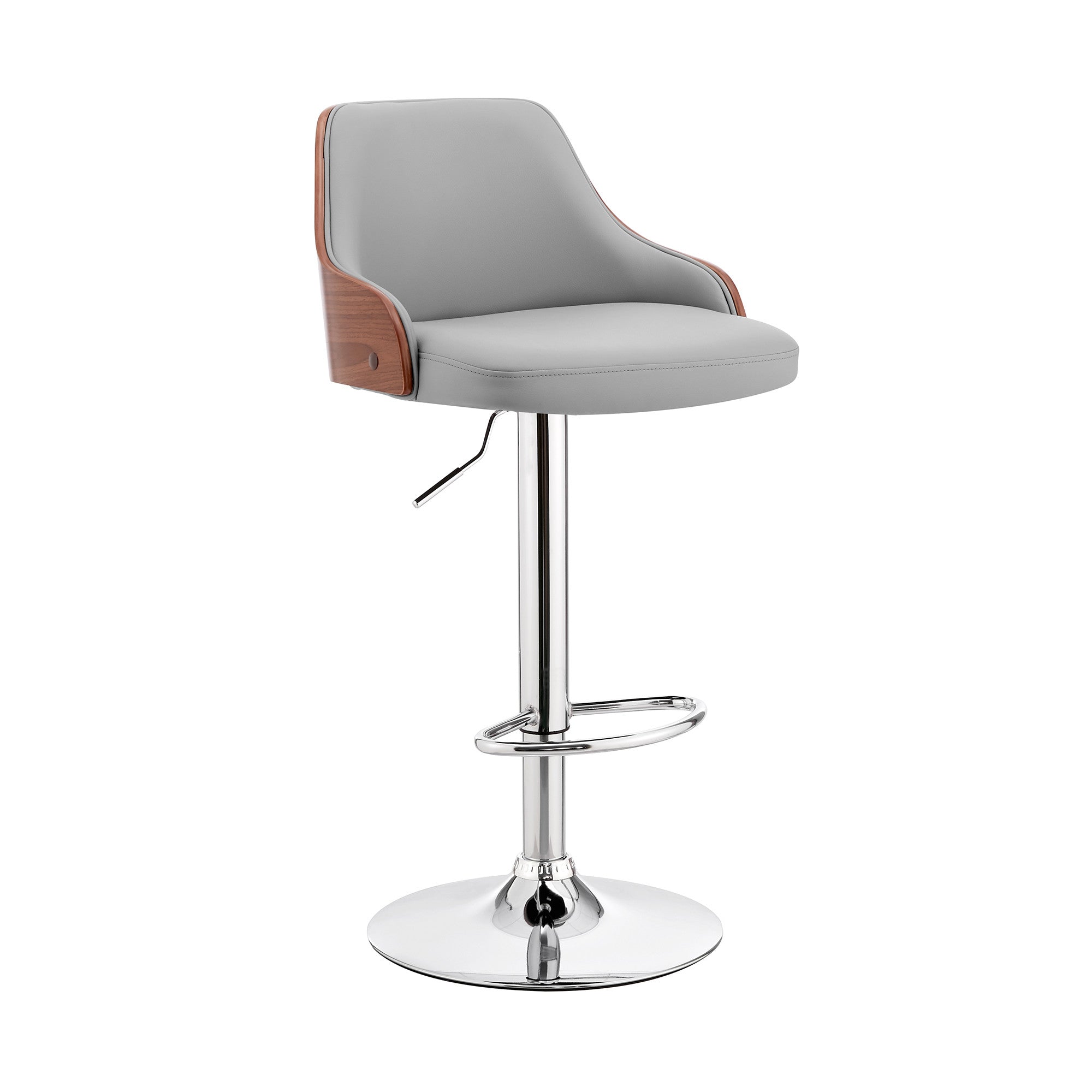 Gray And Silver Faux Leather And Iron Adjustable Height Swivel Bar Chair-1