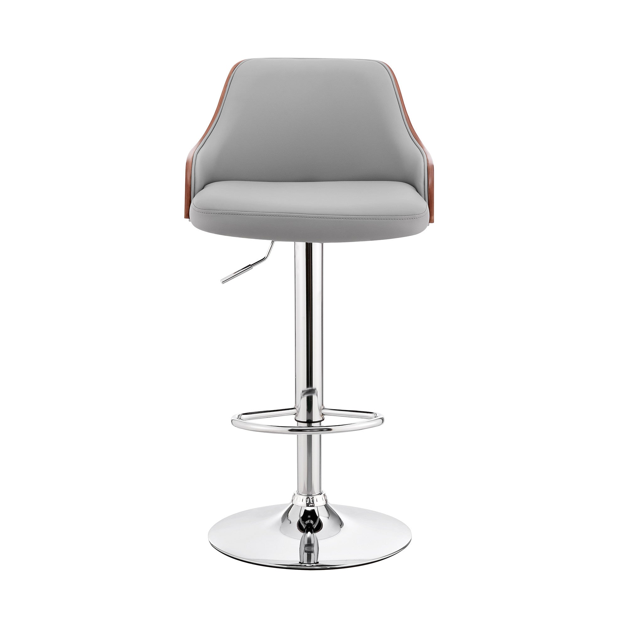 Gray And Silver Faux Leather And Iron Adjustable Height Swivel Bar Chair-2