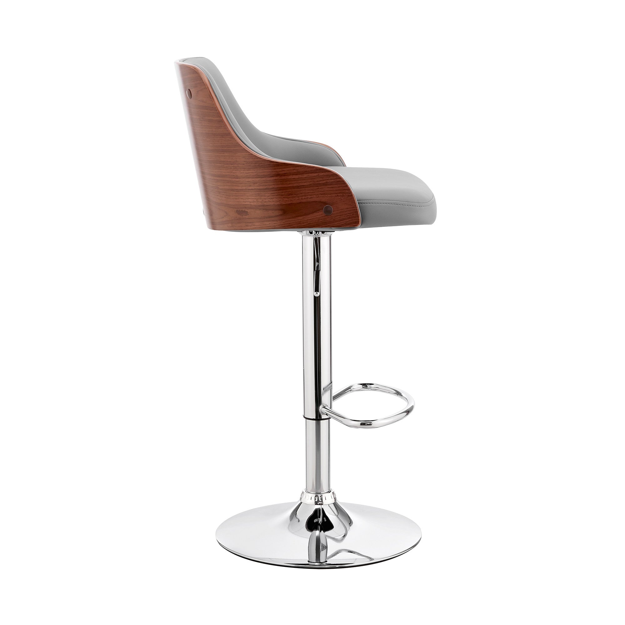 Gray And Silver Faux Leather And Iron Adjustable Height Swivel Bar Chair-3