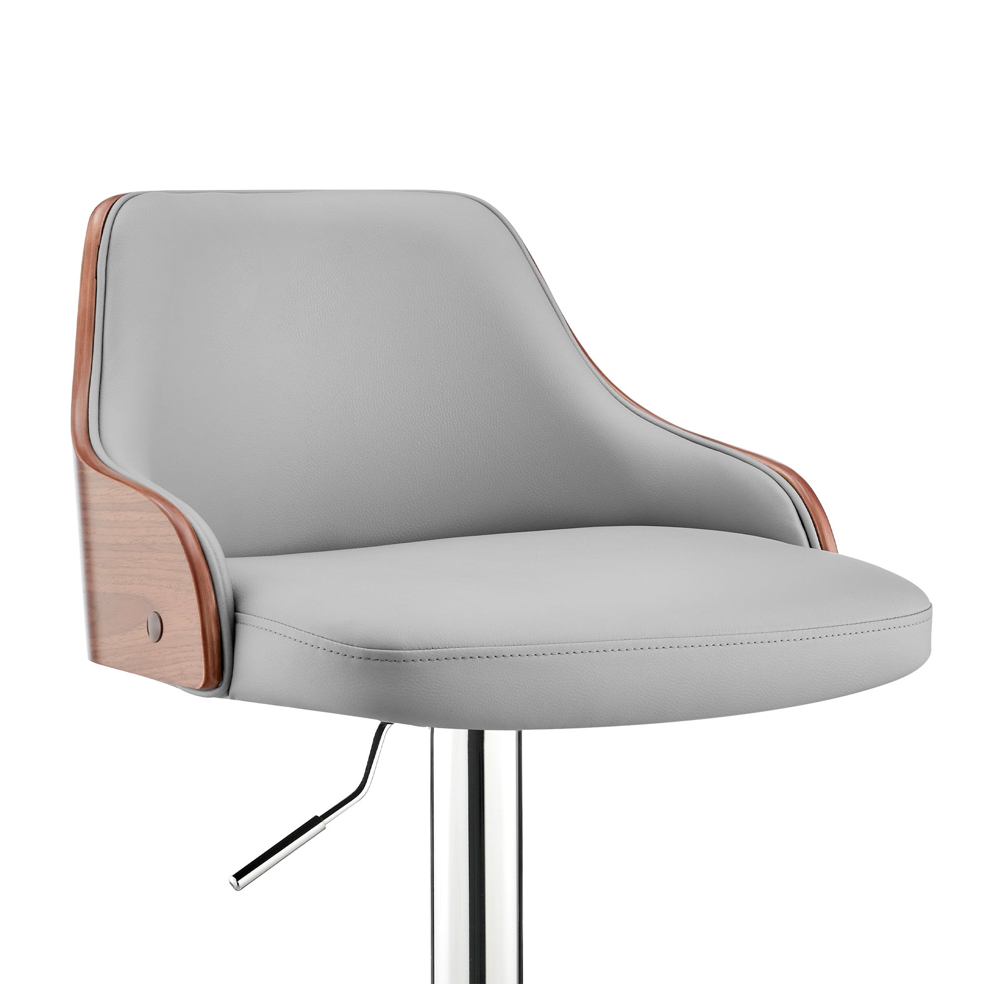 Gray And Silver Faux Leather And Iron Adjustable Height Swivel Bar Chair-6