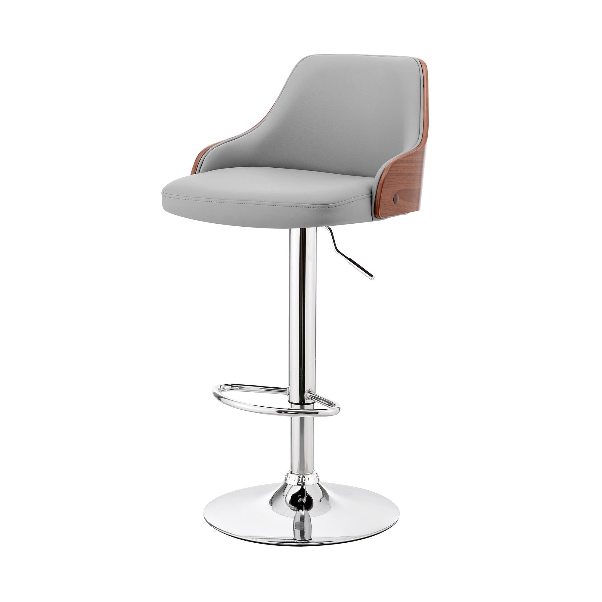 Gray And Silver Faux Leather And Iron Adjustable Height Swivel Bar Chair-7