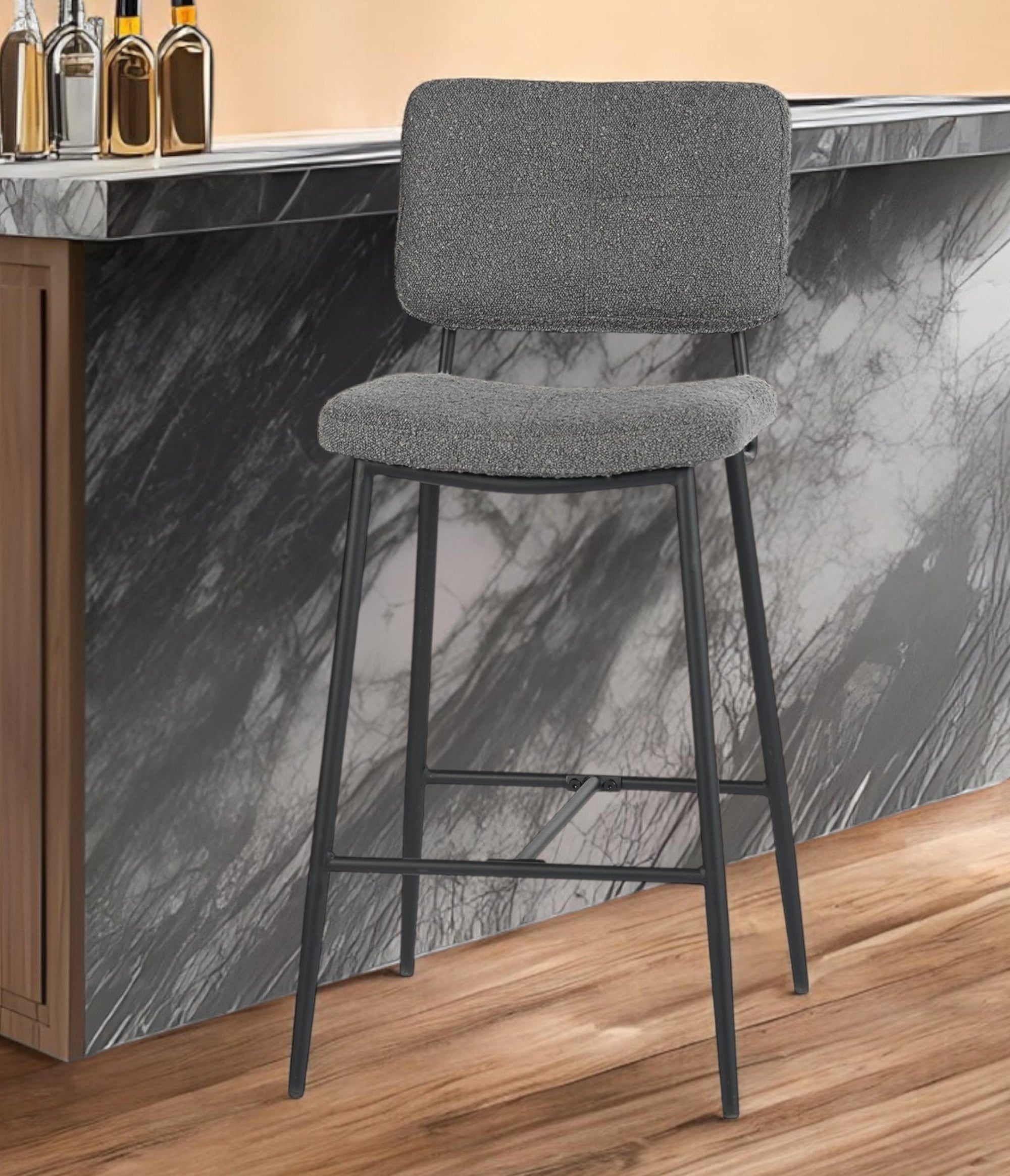 Set of Two Green and Black Manufactured Wood and Steel Low Back Bar Height Bar Chairs-0