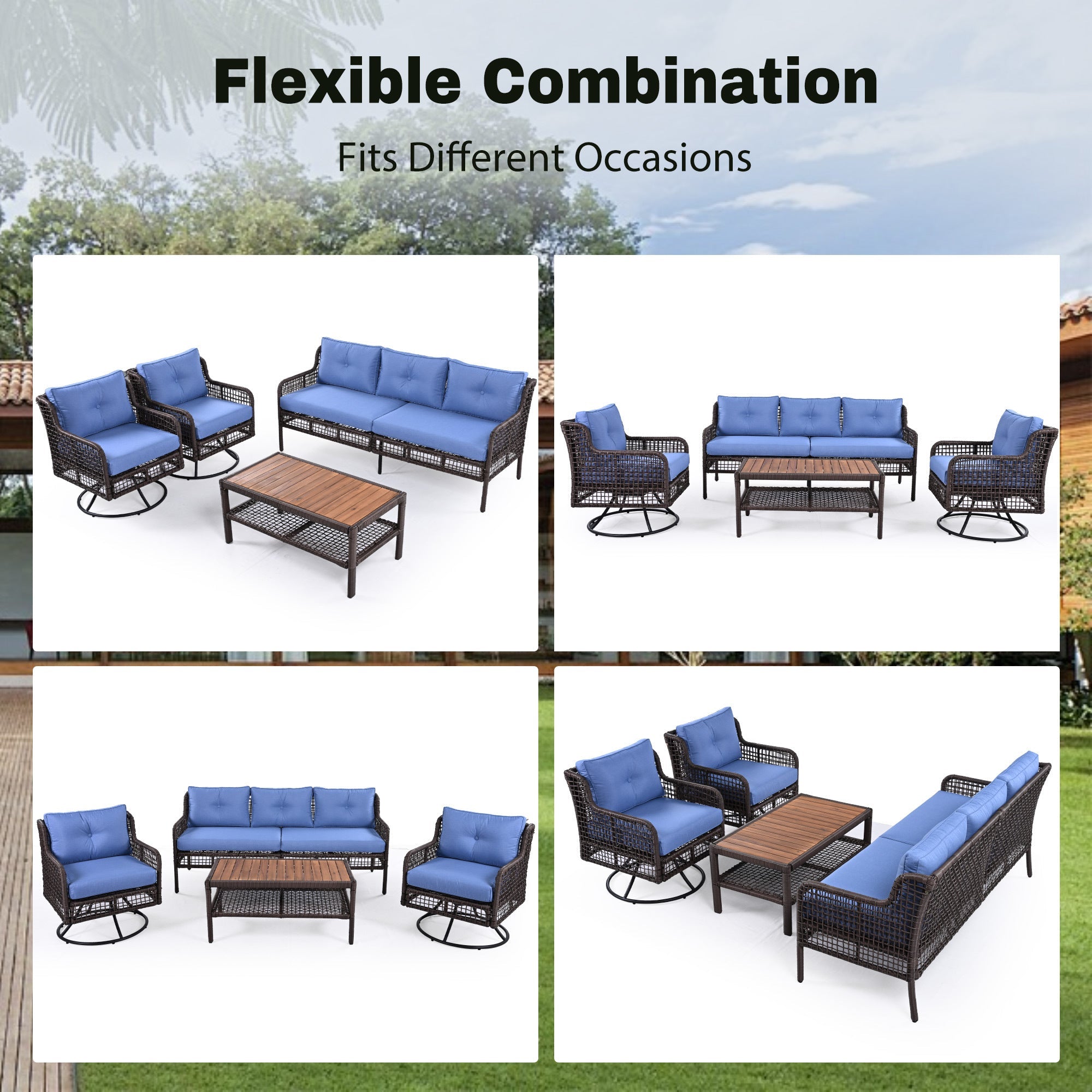 4-Piece Patio Furniture Set with Swivel Chairs