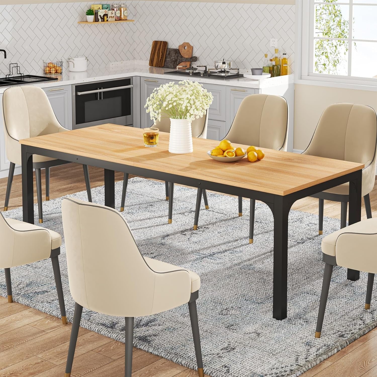Dining Table for 6-8 People, 78-Inch Large Narrow Long Rectangular Kitchen Dinner Table, 8 Seat Rustic Wood Dining Room Table for Kitchen, Living Room (Only Table)-2