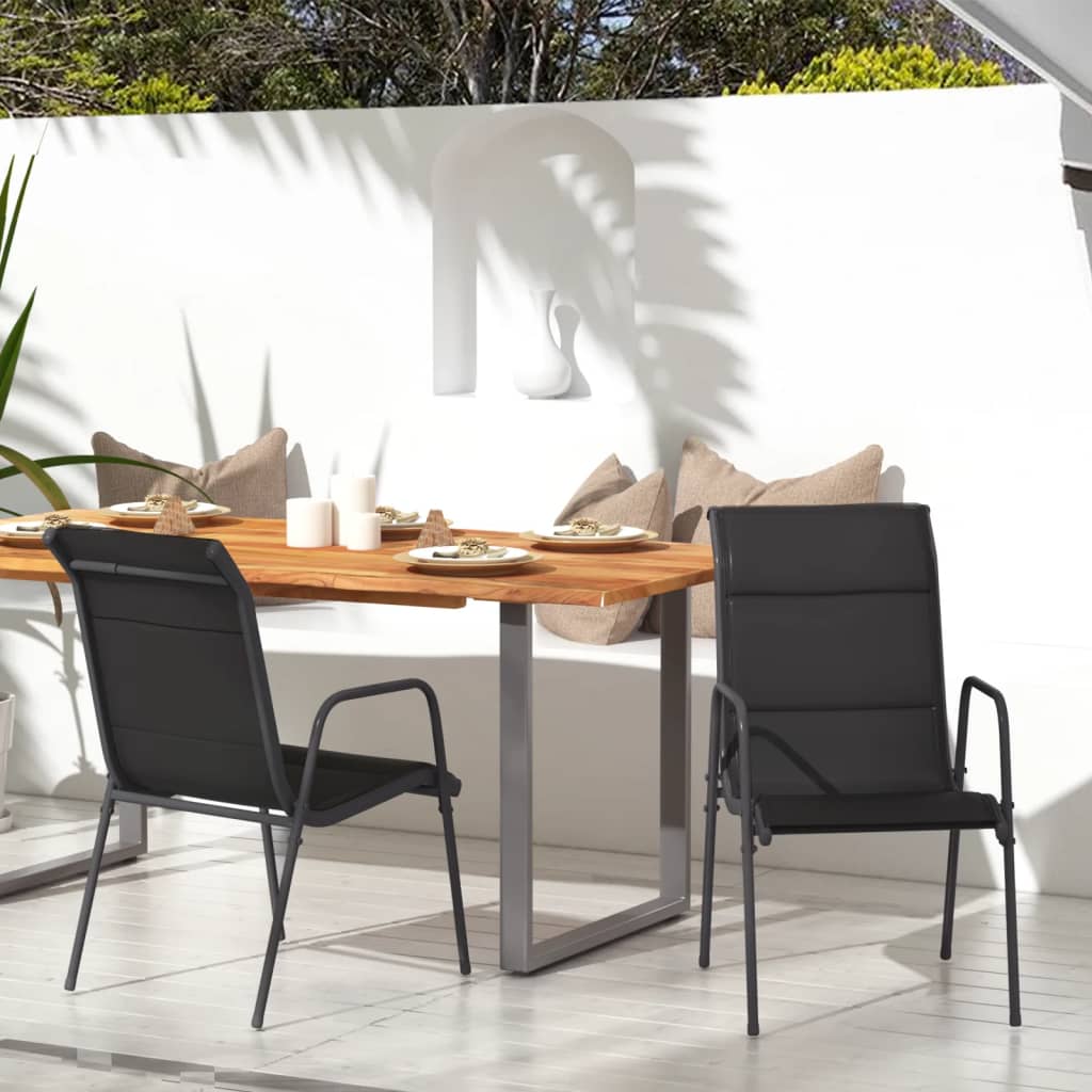 vidaXL Patio Chairs Outdoor Stack Chair for Patio Steel and Textilene Black-5