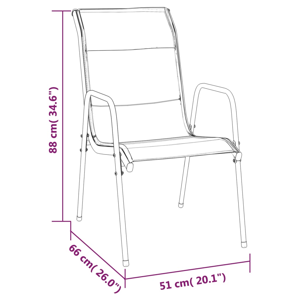 vidaXL Patio Chairs Outdoor Stack Chair for Patio Steel and Textilene Black-3
