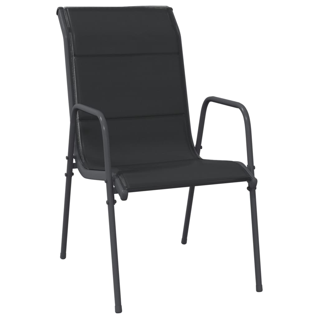 vidaXL Patio Chairs Outdoor Stack Chair for Patio Steel and Textilene Black-2