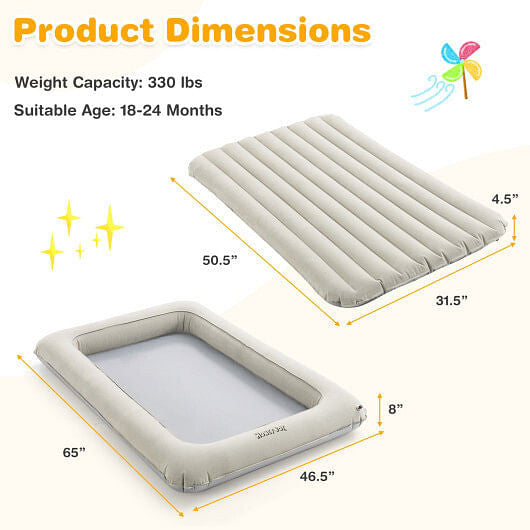 2-in-1 Multi-Purpose Inflatable Toddler Travel Bed Air Mattress Set with Electric Pump-Gray-4