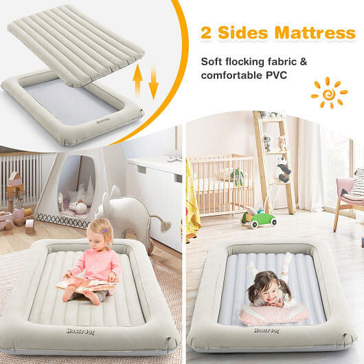 2-in-1 Multi-Purpose Inflatable Toddler Travel Bed Air Mattress Set with Electric Pump-Gray-2