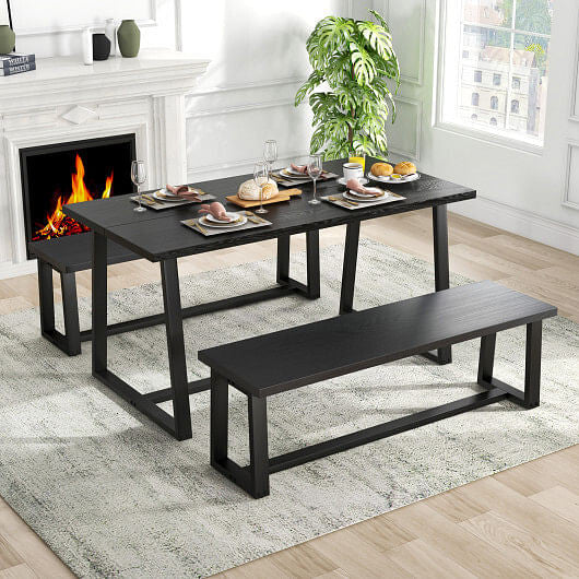 Large Dining Table with Heavy-duty Metal Frame and Anti-slip Foot Pads-Black-1