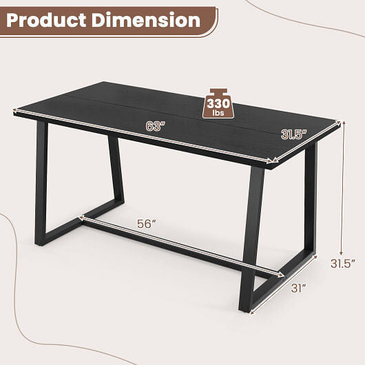 Large Dining Table with Heavy-duty Metal Frame and Anti-slip Foot Pads-Black-2