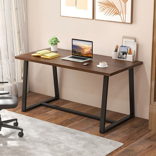 Large Dining Table with Heavy-duty Metal Frame and Anti-slip Foot Pads-Black-5
