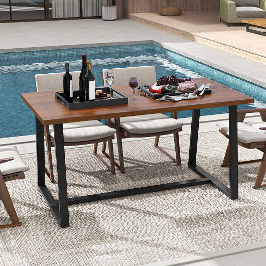 Large Dining Table with Heavy-duty Metal Frame and Anti-slip Foot Pads-Black-8