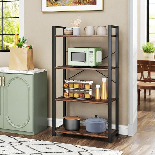 4-Tier Bookshelf with Heavy Duty Metal Frame Industrial Display Shelf-Rustic Brown-1