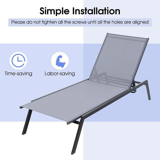 Outdoor Adjustable Chaise Lounge Chair with Lay Flat Position and Quick-Drying Fabric-3