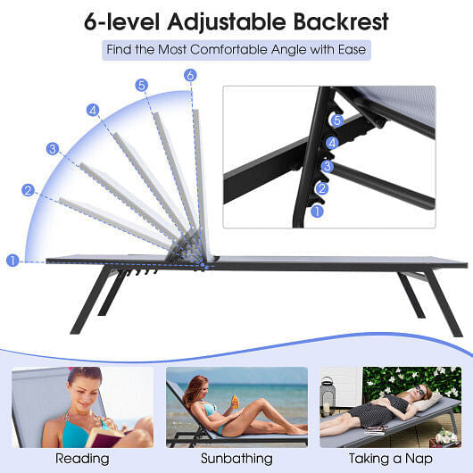 Outdoor Adjustable Chaise Lounge Chair with Lay Flat Position and Quick-Drying Fabric-2