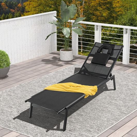 Patio Sunbathing Lounge Chair 5-Position Adjustable Tanning Chair-Black-0
