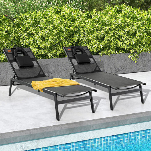 Patio Sunbathing Lounge Chair 5-Position Adjustable Tanning Chair-Black-1