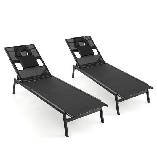 Patio Sunbathing Lounge Chair 5-Position Adjustable Tanning Chair-Black-2