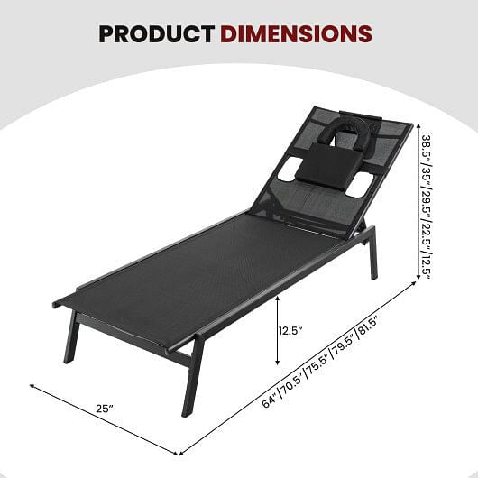 Patio Sunbathing Lounge Chair 5-Position Adjustable Tanning Chair-Black-3