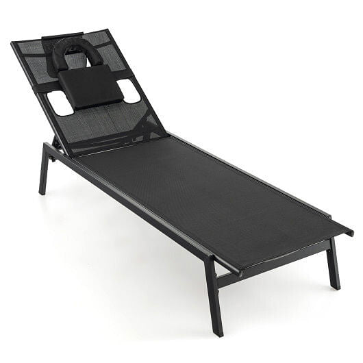 Patio Sunbathing Lounge Chair 5-Position Adjustable Tanning Chair-Black-4