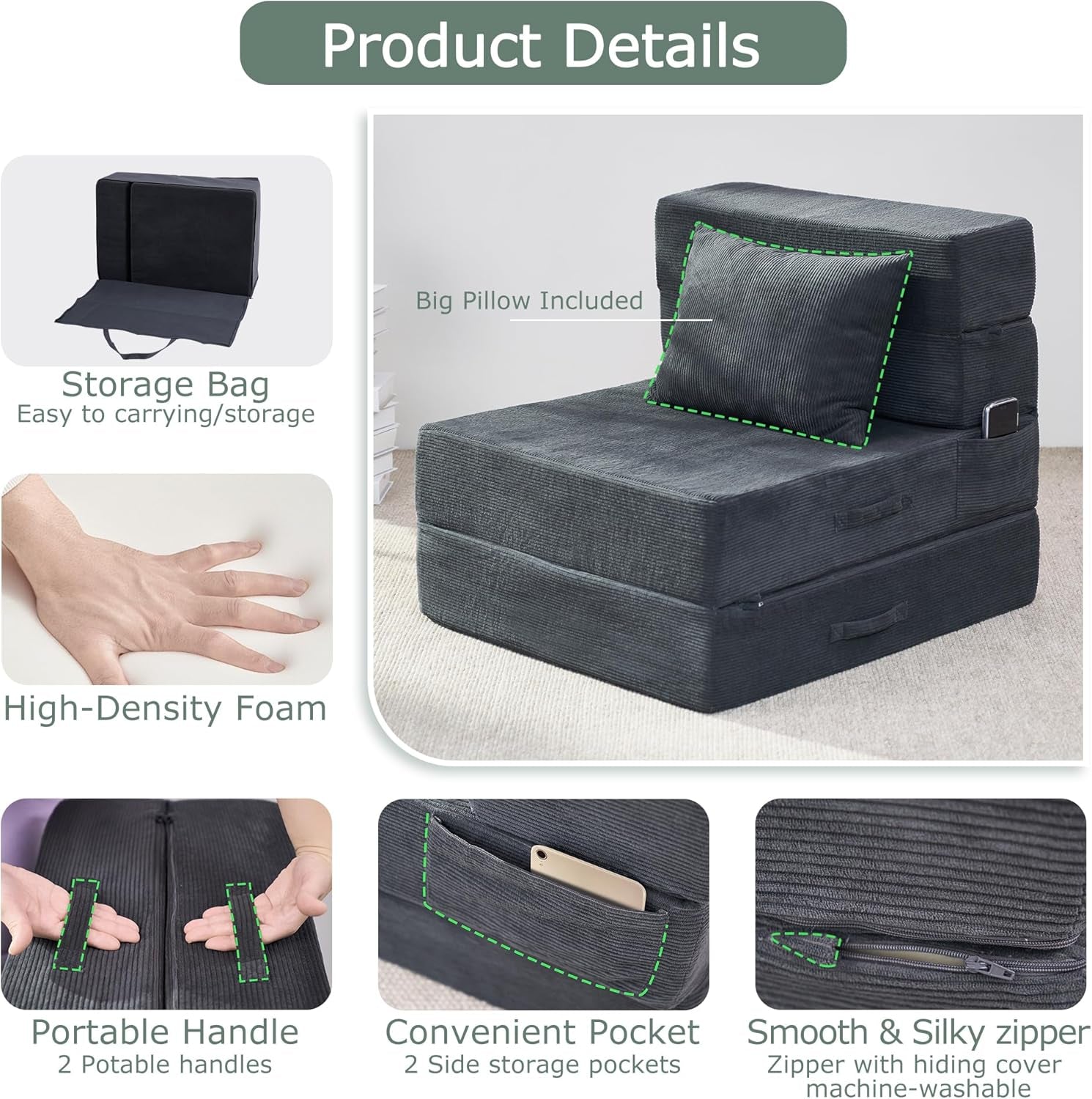 4 in 1 Folding Sofa Bed with Memory Foam Comfort-4