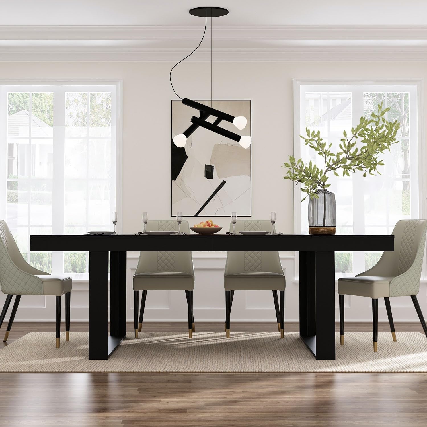 Dining Table for 8-10 People, 86.6-Inch Rectangular Wood Kitchen Table with Thicken Tabletop, Office Conference Room Table, Dining Room Living Room Table, Brown & Black-3