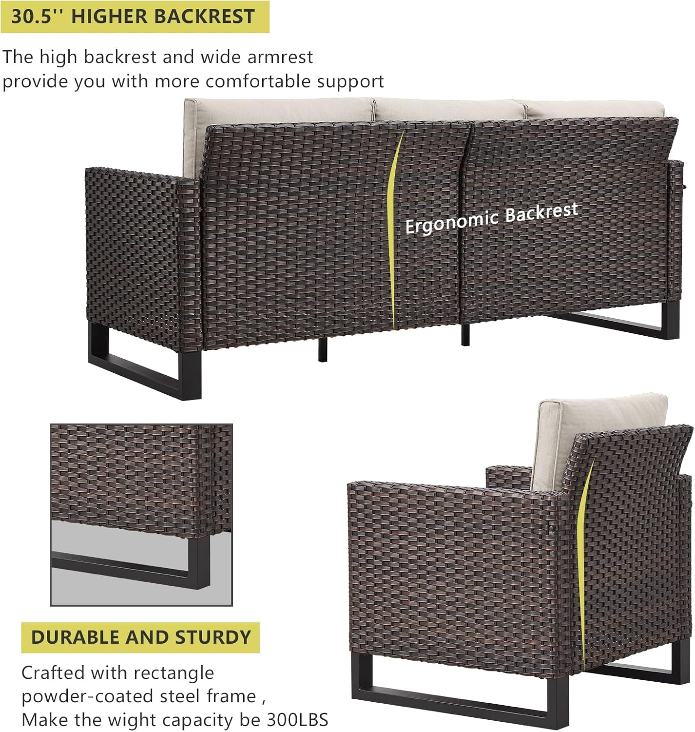 10 Piece Outdoor Sectional Sofa Set with Swivel Chairs-3