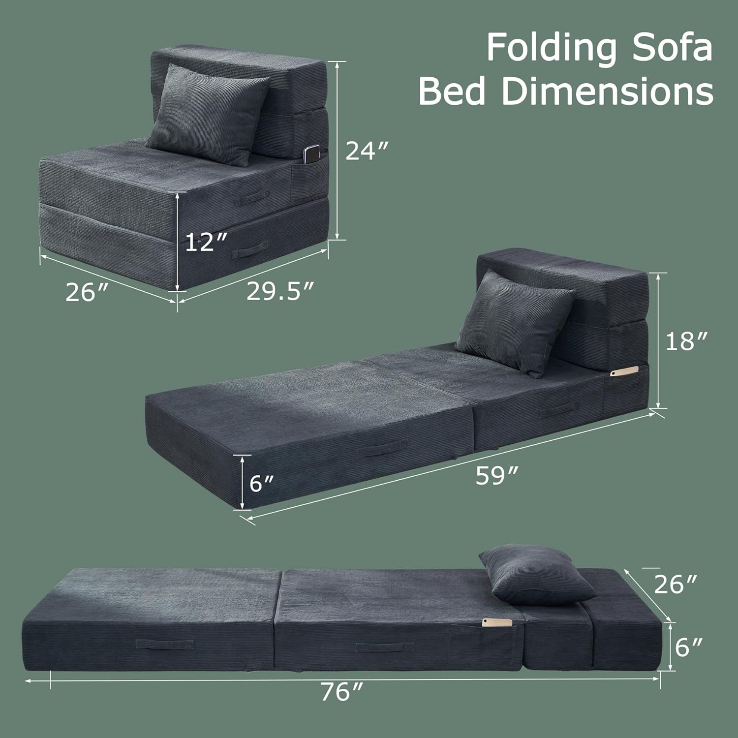 4 in 1 Folding Sofa Bed with Memory Foam Comfort-1