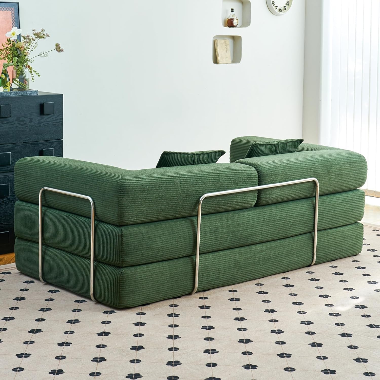 Convertible Floor Sofa Bed Comfy Corduroy Design Green-1