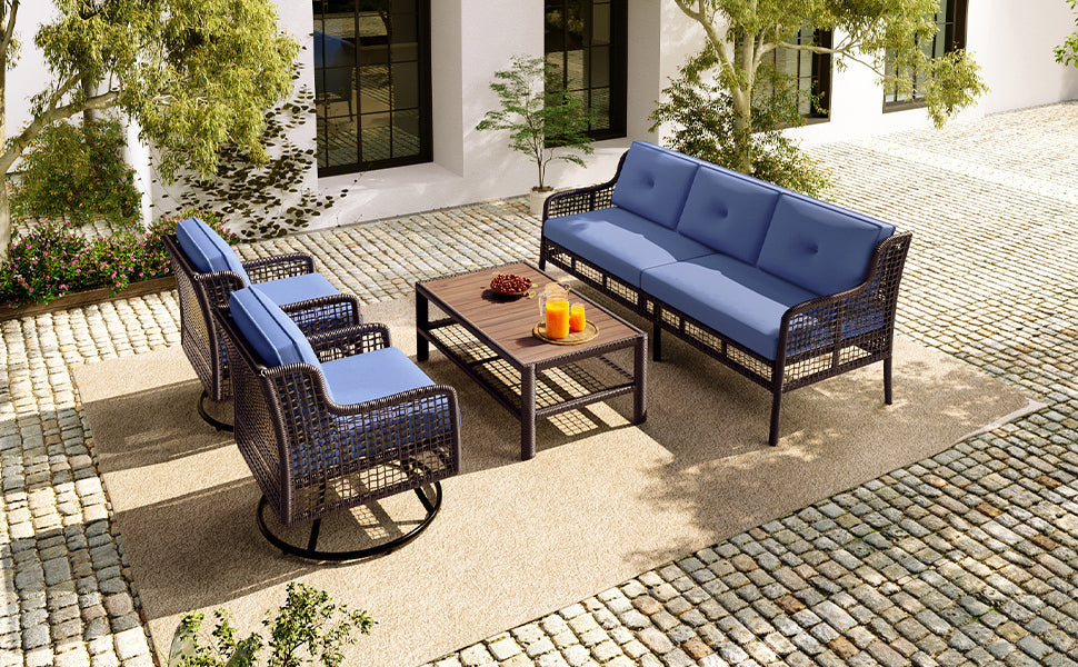 4-Piece Patio Furniture Set with Swivel Chairs