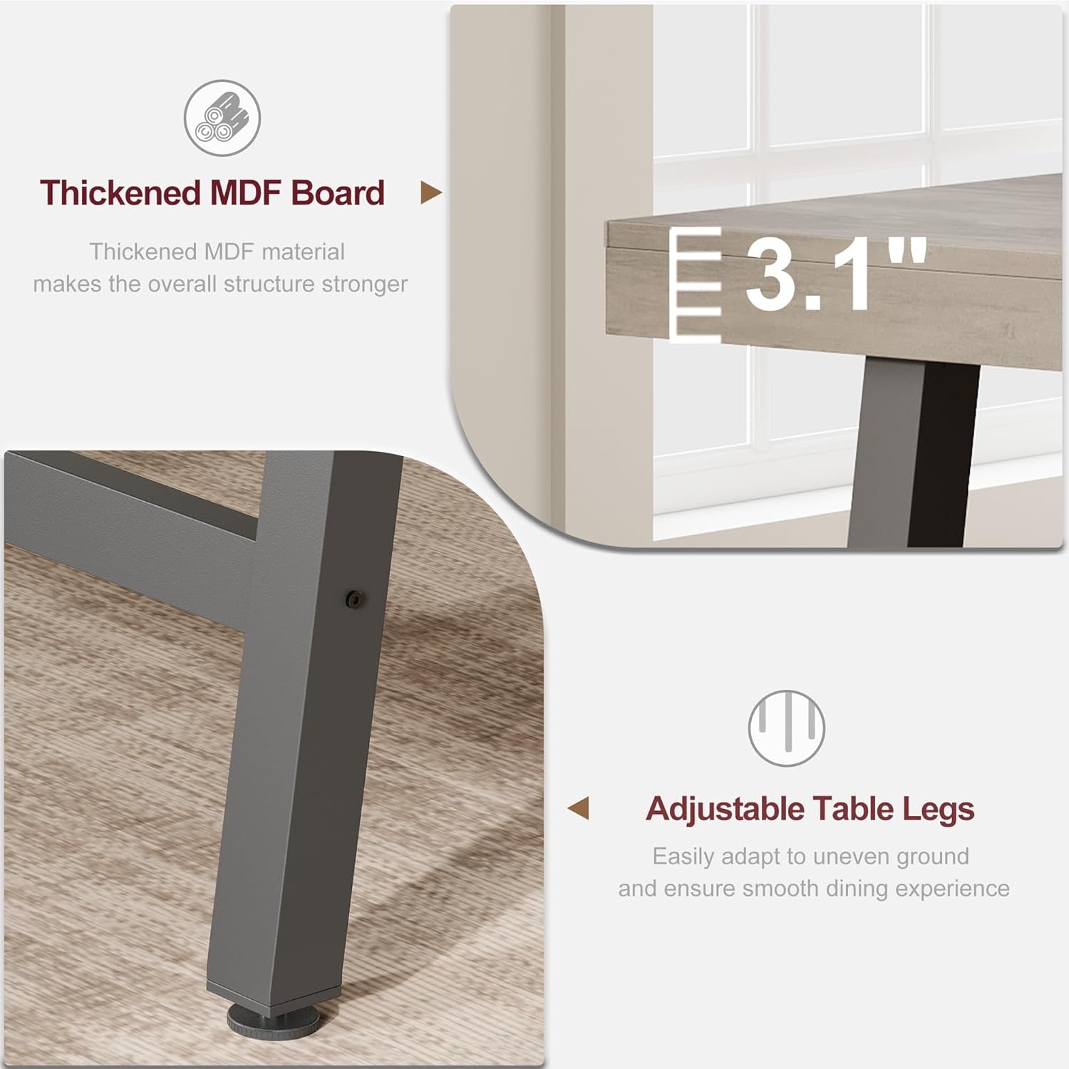 Industrial Dining Table for 6~8 People, 70.87" Long Rectangle Dining Table, Wooden Kitchen Table with Sturdy Metal Frame, Dinner Table, Dining Room Table for Kitchen, Dining Room-Grey-4