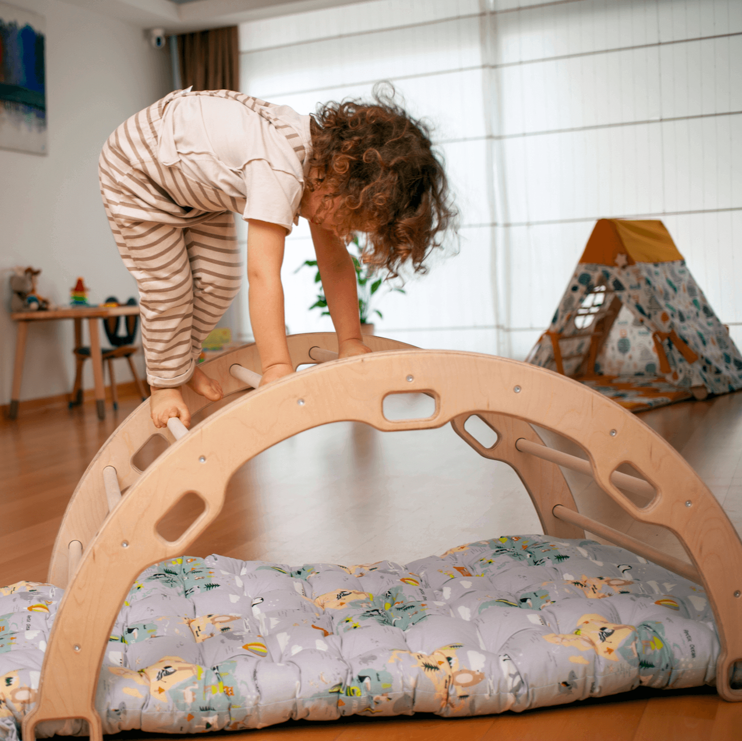 Large Montessori Climbing Arch/Rocker with Pillow Set-0