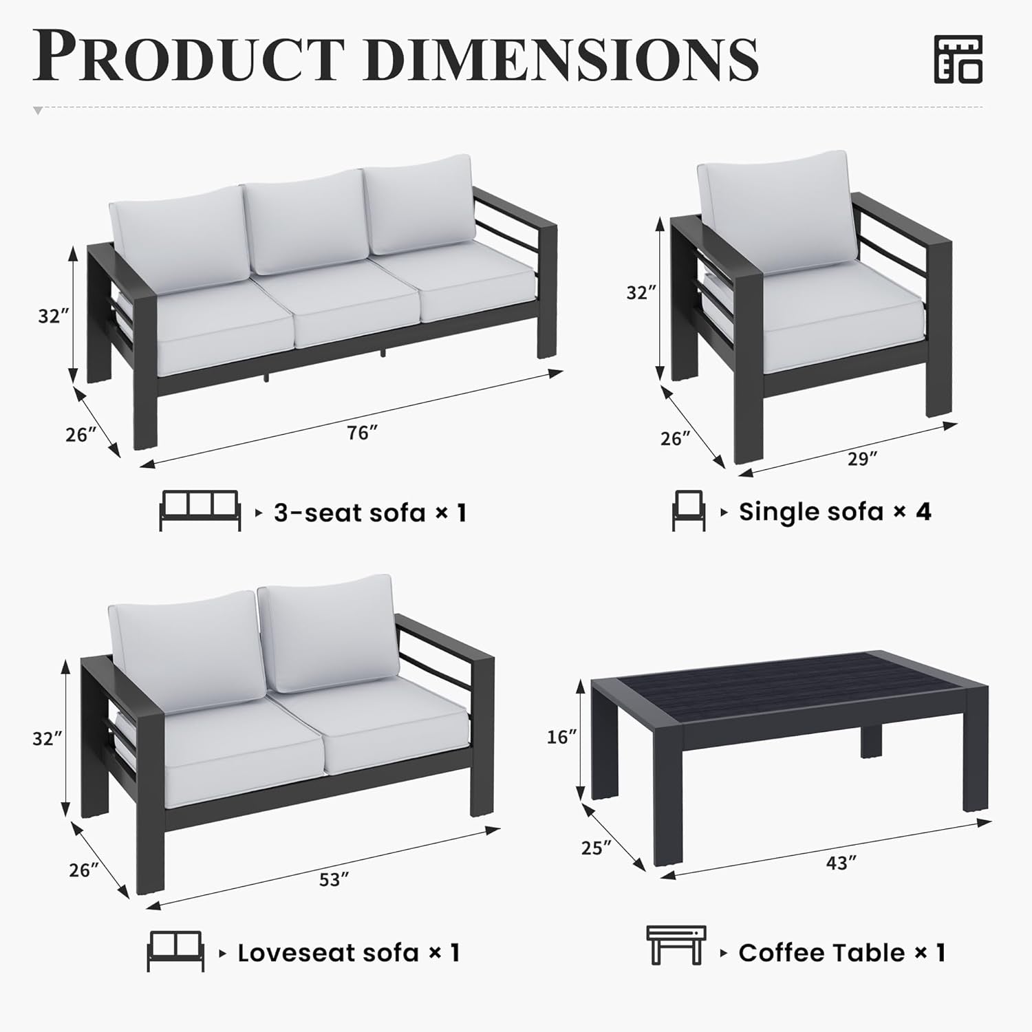 Aluminum Patio Furniture Set, 10 Piece Metal Outdoor Furniture Set, Patio Furniture Set with Waterproof Covers for Backyard Garden(Dark Grey&Light Grey)-3