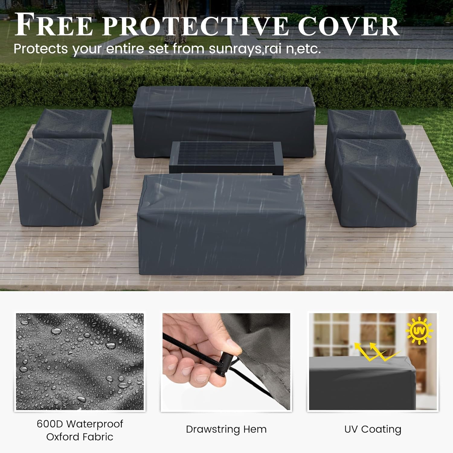 Aluminum Patio Furniture Set, 10 Piece Metal Outdoor Furniture Set, Patio Furniture Set with Waterproof Covers for Backyard Garden(Dark Grey&Light Grey)-4