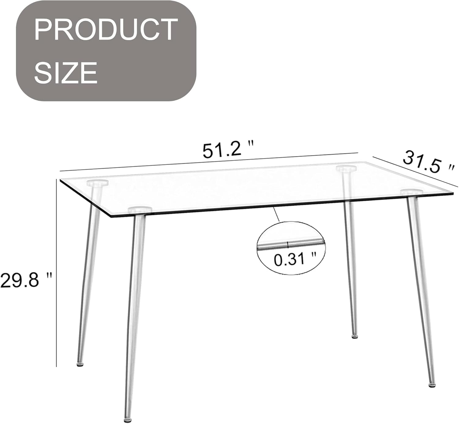 51 Inch Glass Dining Table for 4, Rectangular Glass Dining Room Table with Clear Tempered Glass Tabletop, Glass Kitchen Table with Black Metal Legs for Dining Room Living Room-1