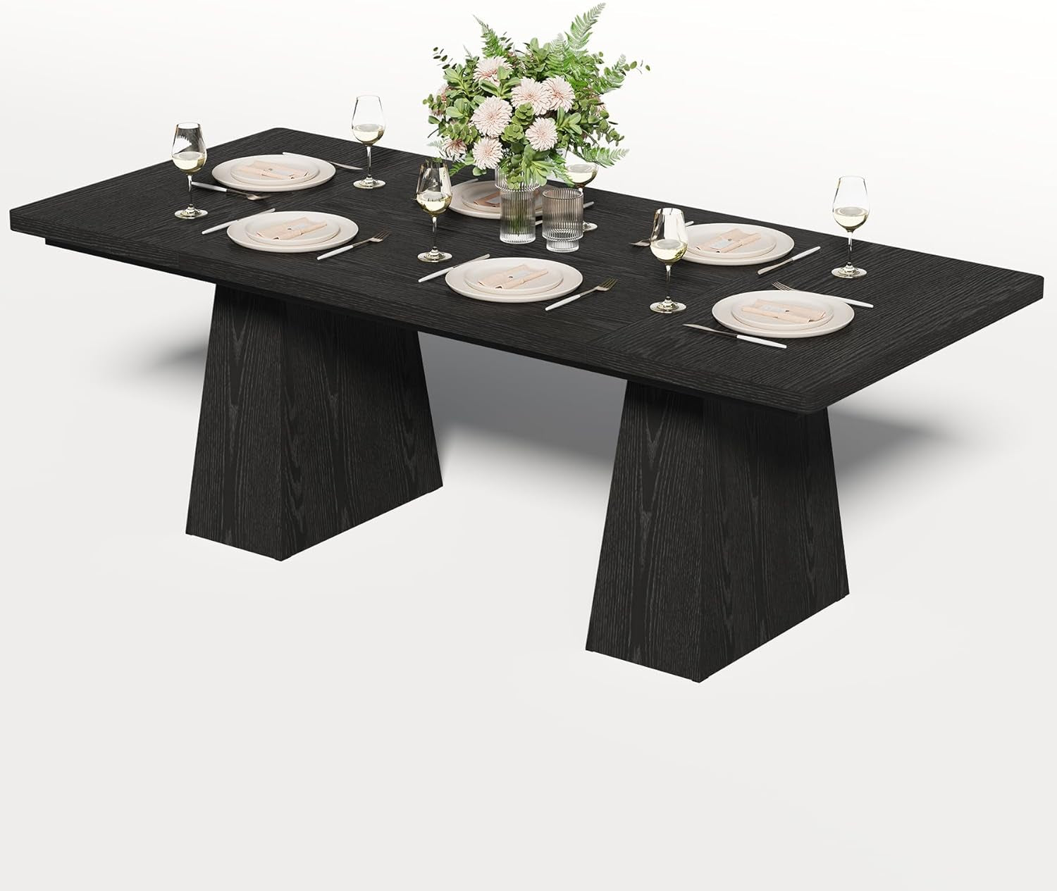 Dining Table for 6 People, Wooden Dining Table, Rectangle Table with Heavy Duty Legs, Modern Dining Table for Kitchen, Dining Room, Black-2