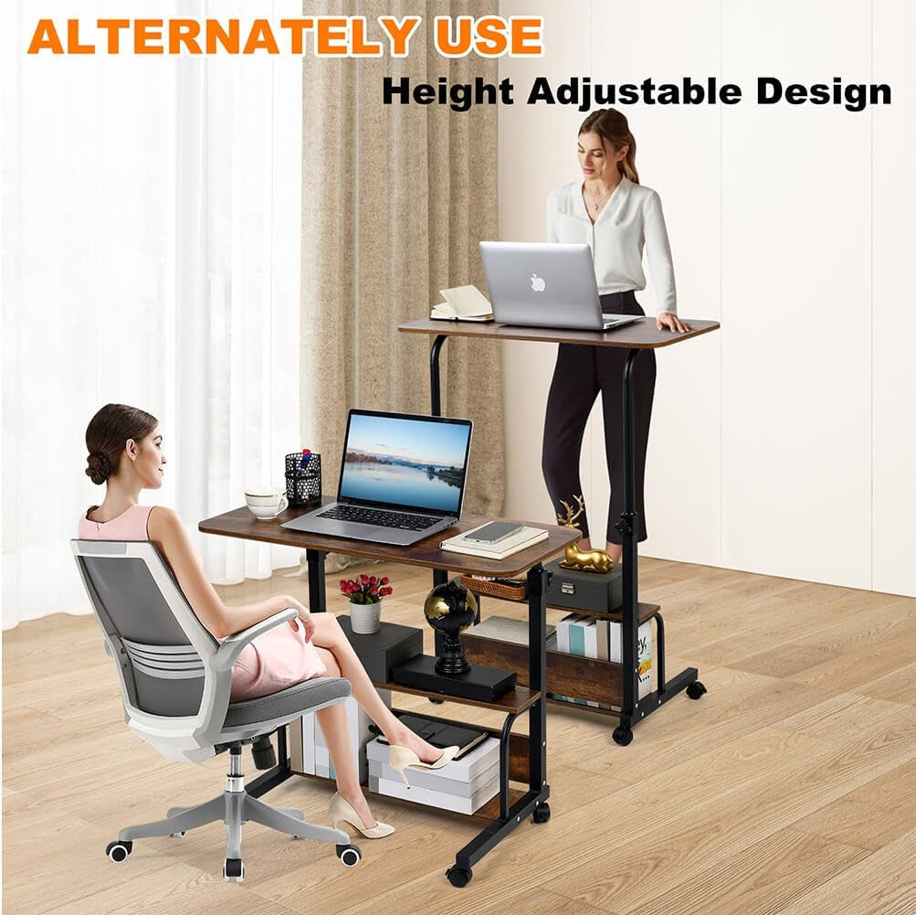 Adjustable Height Mobile Computer Desk with Rolling Wheels-3
