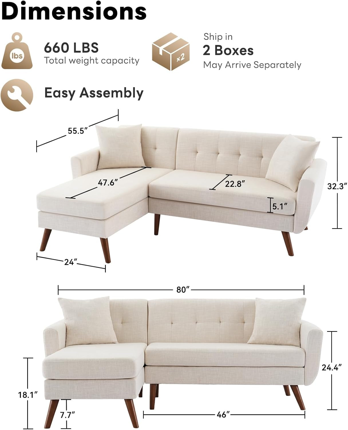 Spacious Mid-Century Modern L Shaped Couch with Chaise-1