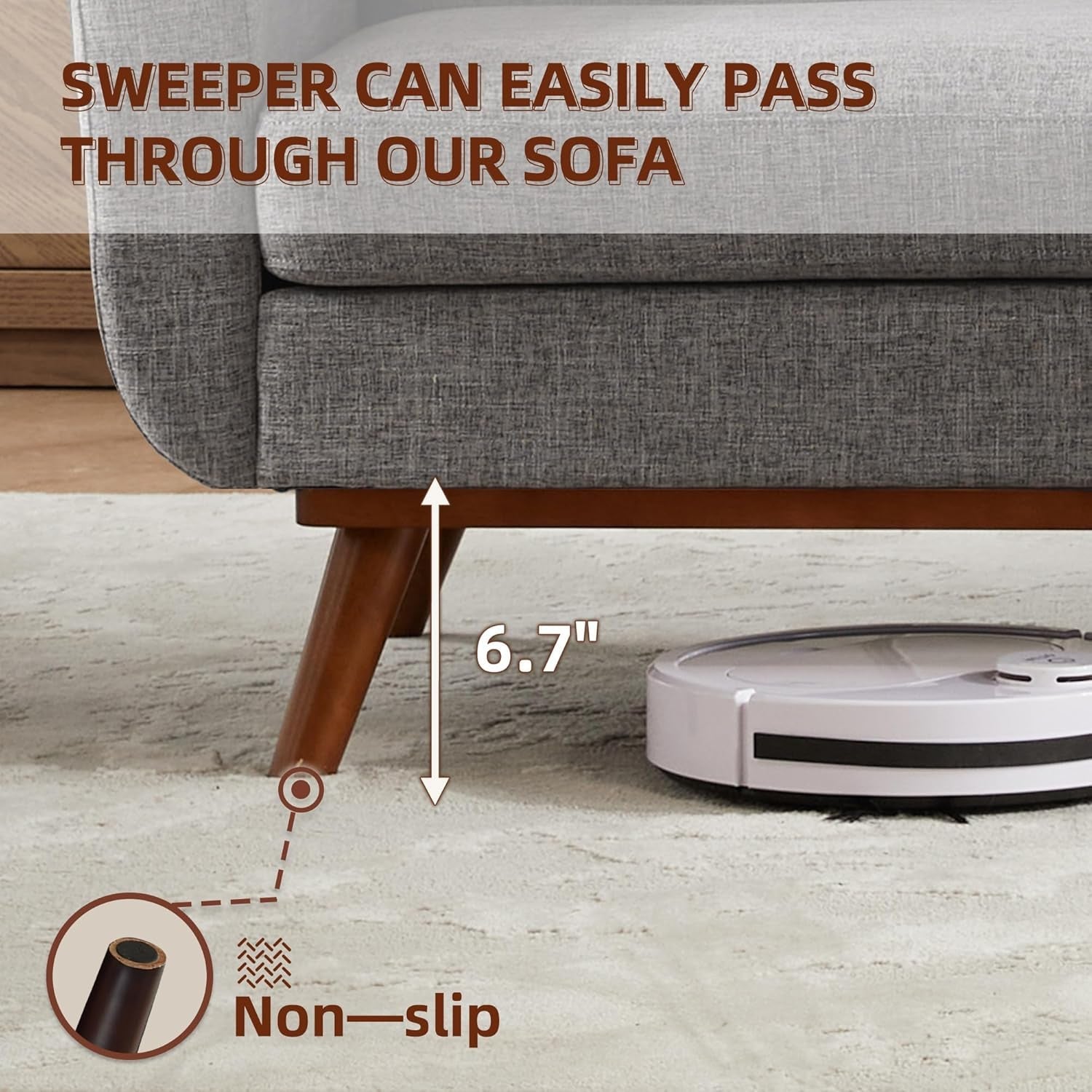 Grey Mid-Century Loveseat Sofa Easy Assembly, Solid Wood