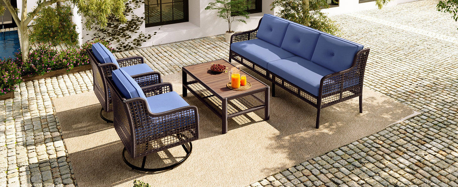 4-Piece Patio Furniture Set with Swivel Chairs